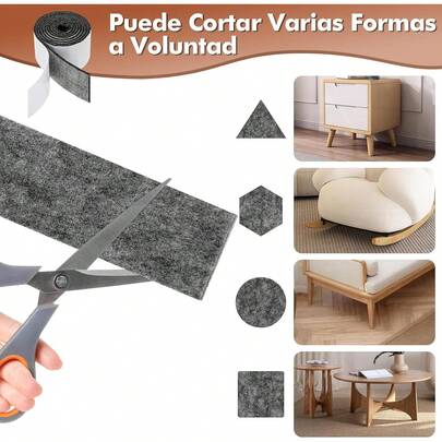 Almohadillas para Muebles, 3 Piezas de Cinta Adhesiva de Fieltro de 100cm de Largo para Muebles Antideslizante (Ancho 2cm, 5cm, 10cm), Antideslizante y Cortable, Almohadillas de Goma para Patas de Silla de 4mm de Grosor (Gris)