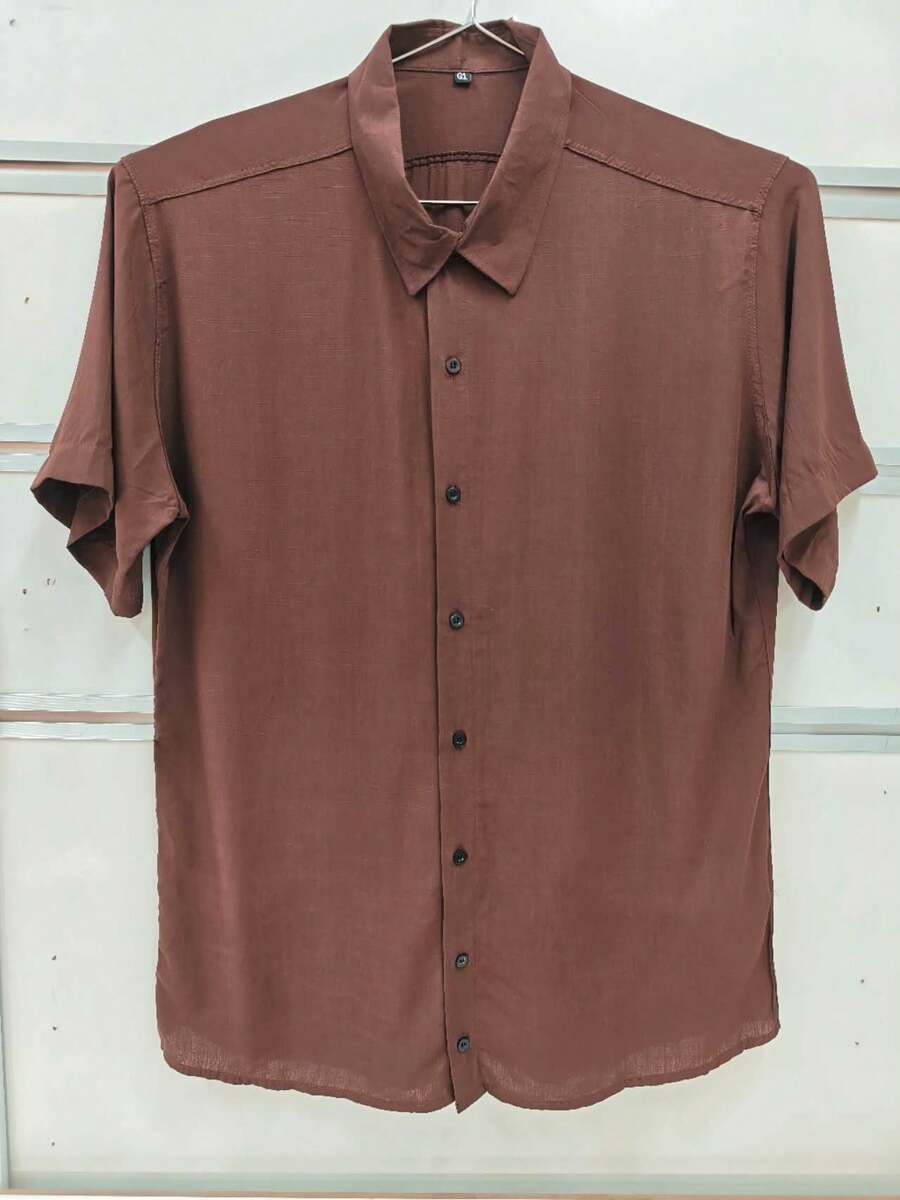 Men's Plus Size Solid Color Shirt Available In Various Colors - Classic And Comfortable Style. 100% Linen Fabric. - Cà phê nâu - Xem 1