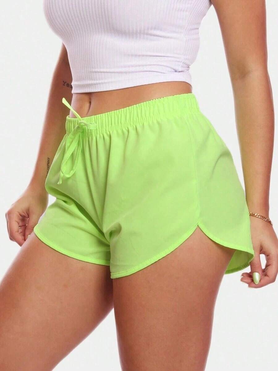 Shortinho Tactel Feminino Soltinho Treino Academia Praia Piscina Confortável - Verde Limão - Visão 1
