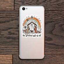 1PC The Greatest Gift Of All Nativity Sticker, Boho Rainbow Laptop Decal, Vintage Christmas Vinyl, Bible Faith Gift, Waterproof Peel & Stick Water Bottle Sticker, Hand-Drawn Computer Accent, Floral Notebook Sticker - Multicolor - View 6