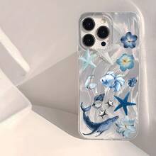 1 Pieza Funda de Teléfono Transparente con Patrón Combinado de Tiburón y Estrella Azul, Impermeable, Antihuellas, Antirrayas, Suave y Brillante para iPhone16/16Plus/16Pro/16ProMax/iPhone15/15Plus/15Pro/15ProMax/iPhone14/14Plus/14Pro/14ProMax/iPhone13/13Pro/13ProMax/iPhone12/12Pro/12ProMax/iPhone11/11ProMax/11Pro - Colores mixtos - Ver 2