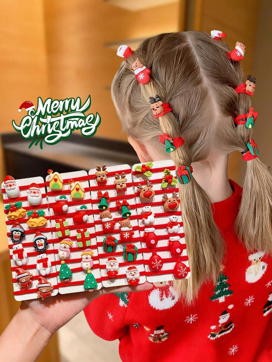 10pcs/Set Cute Christmas Hair Scrunchies, Featuring Santa Claus, Reindeer & Other Christmas Elements, Perfect Christmas & New Year Gift For Girls, Ideal For Holiday Hairstyles