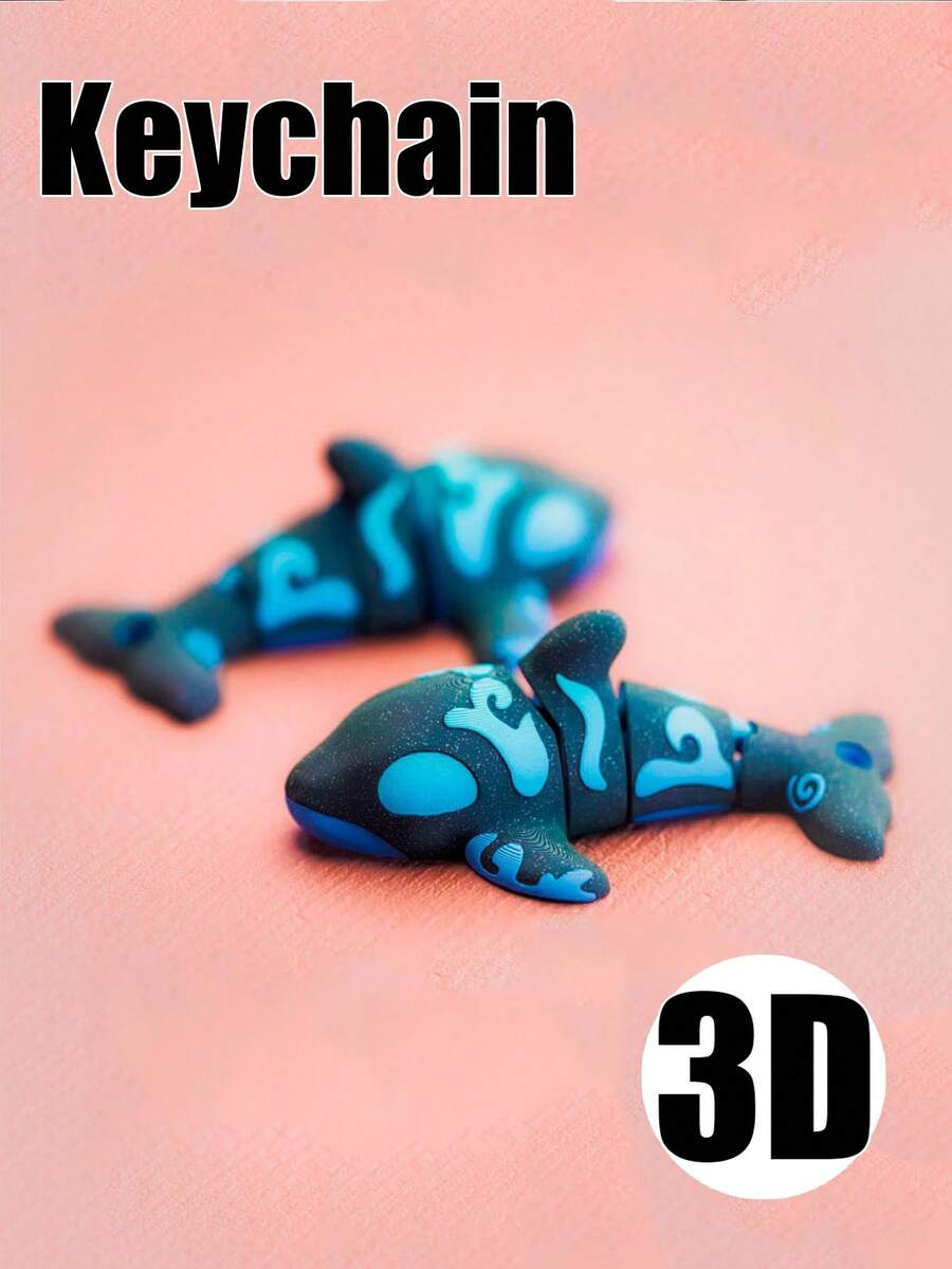 1个3D打印鲸鱼钥匙扣，节日活动生日礼物 - 藏蓝色 - 查看 1