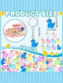 10Pcs Luminous Mini Duck Keychains Glow In The Dark Duck Resin Keychains 3D Tiny Key Chains Classic Small Animal Pendant Accessories For Birthday Party Favors(Multicolor)