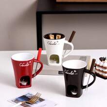 1 Set Ceramic Chocolate Fondue Pot, Fondue Pot Set, Mini Ceramic Hot Pot Set With Forks - Mini Fondue Cups For Melting Chocolate, Cheese Dips And Warming Candies - Compact And Elegant Dessert Party Set, Ideal For Date Night, Wedding, Birthday, Valentine's Day Gift - Easy To Clean - Multicolor - View 3