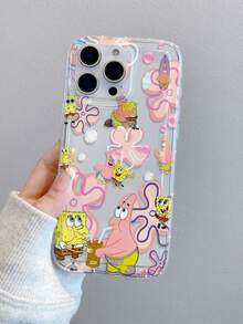 1pc Cute Cartoon SpongeBob SquarePants & Flower Pattern Shock-Proof Phone Case Cover, Suitable Compatible With Samsung/Apple 17/16/15/14/13/12/11 Pro Max/12 Pro/14 Plus And Other Models - Multicolor - View 3