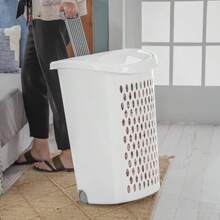Ultra Wheeled Hamper, Plastic Laundry Hamper With Handle Easy Transport, White - White+1 - View 4
