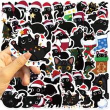 50pcs Black Cat Kitty Pet Aesthetics Stickers Vintage Cute Ins Graffiti Romance Funny Doodle Cartoon Art Cool Deacl Pack Christmas Decoration Suitcase DIY Luggage Party Gift - Multicolor - View 7
