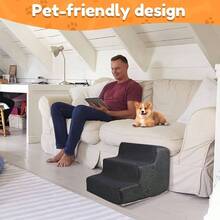 Escalera para Mascotas para Perros pequeos, 3 peldaos, 30 de Alto, Escalera para Perros, Escalera para Gatos Viejos, Lavable, Antideslizante, Escalera para Perros pequeos de Esponja - gris oscuro - Ver 4