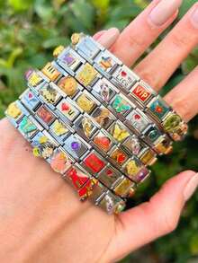 1/18/54/108pcs Christmas Thanksgiving Random Exquisite Italian Charm Bracelet Set, Assorted Jewelry And Opening Tools, 9mm Modular Jewelry Bracelet Links Handmade DIY Jewelry Gifts, DIY Accessories Made Of Stainless Steel, Handmade DIY Jewelry Gifts, Perfect For Mother's Day Birthday Teacher's Day And Back To School Season For Best Friends - 彩色 - 查看 7