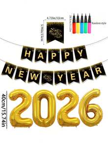 金色烟花横幅 + 2026 气球套装，新年派对用品组合 - 新年快乐装饰组合 - 2026 气球套装包含横幅、新年派对装饰配件 - 彩色 - 查看 7
