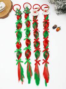2/4pcs Christmas Themed Hair Accessories, Santa Claus & Christmas Tree Gradient Red & Green Wigs, Cute Hair Scrunchies For Holiday Party, Festive Atmosphere Decoration, Great Gift - Multicolor - View 4