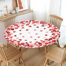 Water-Resistant Round Tablecloth With Elastic Edge For 40-44" Tables - Love-heart Small - View 6