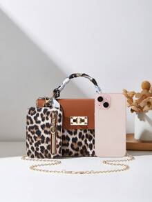 2pcs/Set Women Shoulder Bag With Chain Strap & Scarf, Handbag & Coin Purse - Multicolor - View 3