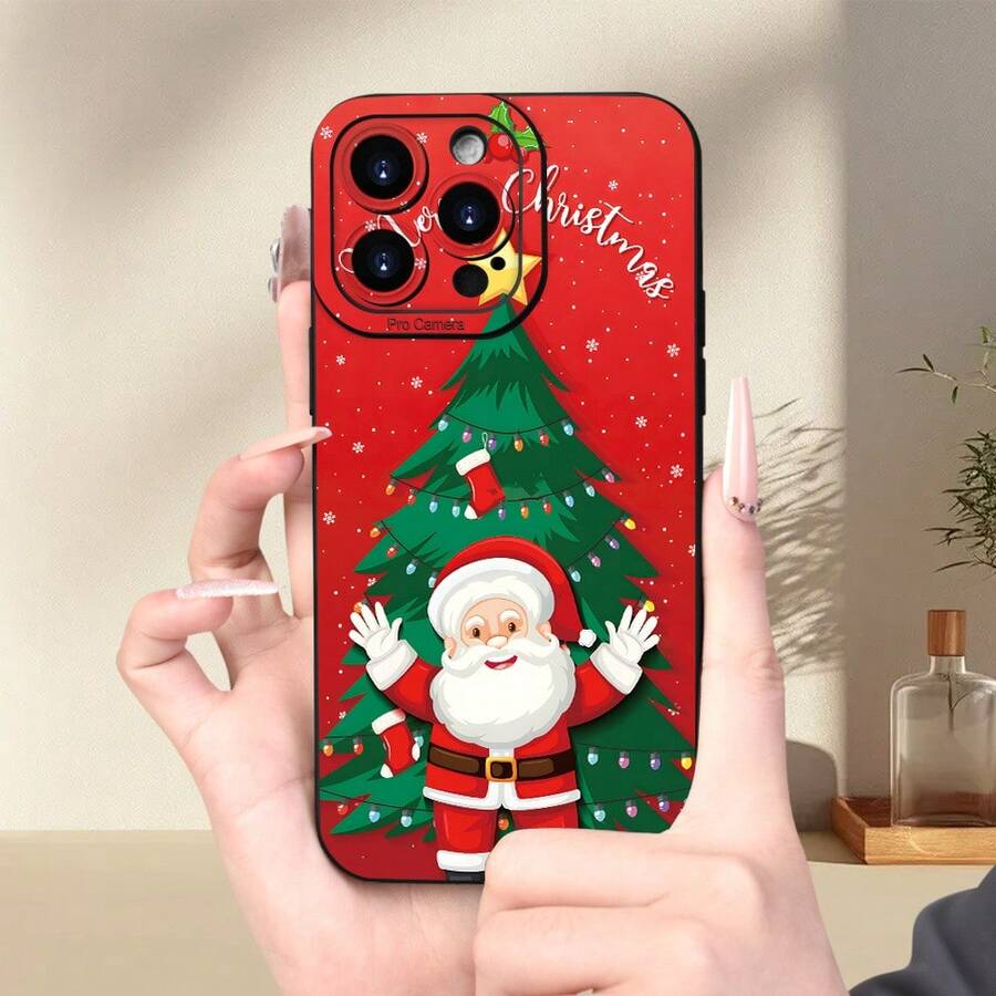 Funda de Teléfono Móvil Impresa con Santa Claus Creativo Adecuada para IPHONE 15 14 13 12 11 XS XR X 7 8 Plus Pro Max Mini - Negro - Ver 1