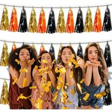 3P Metallic Fringe Tassel Banner Garland Foil Tinsel Streamer Wall Hanging Curtain Backdrop Banner For Parade Floats, Graduation Decorations, Father's Day Party Decoration(Silver)Halloween Christmas New Year - 黑金橙 - 查看 6