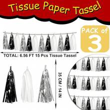 3P Metallic Fringe Tassel Banner Garland Foil Tinsel Streamer Wall Hanging Curtain Backdrop Banner For Parade Floats, Graduation Decorations, Father's Day Party Decoration(Silver)Halloween Christmas New Year - 黑色 銀色 白色 - 查看 2