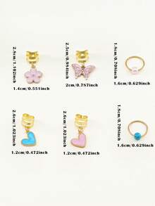 10个粉色和蓝色爱心、蝴蝶、花朵Y2K风格发圈，适合编发，送给女孩和女士的礼物，非常适合舞会、派对、音乐节等场合。