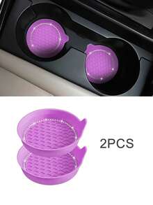 1/2pcs Car Cup Holder Coasters, Shiny Cup Holder Inlay Coasters, Universal Car Anti-Slip Cup Holder Decorative Silicone Cup Mats, Car Interior Pad, 8cm/3.1in Soft Crystal Rhinestone Rubber Coaster Set Round Car Beverage Cup Holder Accessories - One Size - View 18