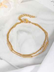 1条不锈钢镀金菱形串珠双层手链，适合日常佩戴、约会、派对等场合。 - 彩色 - 查看 5