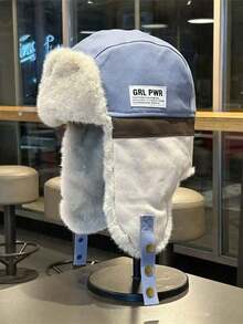 1顶男士撞色加厚抓绒飞行员帽，时尚休闲，适合户外运动和保暖度假穿着 - 彩色 - 查看 13