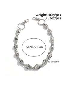 1pc Punk Style Skull Metal Pant Chain, Diagonal Cross Chain For Street, Halloween Costume Decoration, Suitable For Summer, Autumn, Winter, Campus, Halloween, Suitable For Teenagers, Youth, Men, Casual, Outdoor, Sports, Vacation, Graduation Gift, Birthday, Daily Wear