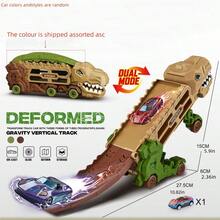 Dinosaur Ultimate Transporter Track Toy, Dinosaur Transport Truck With Foldable Sliding Track, Transformable To Tyrannosaurus Rex, Great Birthday Gift, Random Color, Halloween Gift,Back To School