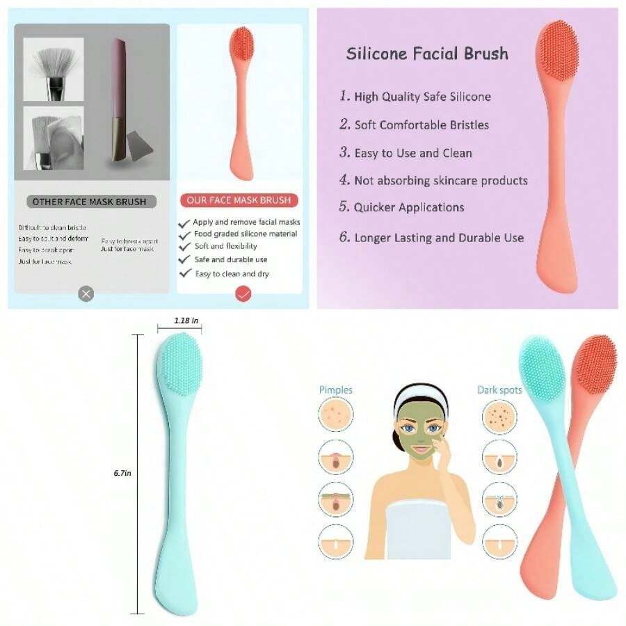 2 In 1 Cleansing BrushSilicone Face Applicator, 2PCS Face Brush Face Scrubber Exfoliating, Massaging, Remove Blackheads, Applicator Mud, Body Lotion, Pink Purple - 橙色和綠色 - 查看 1