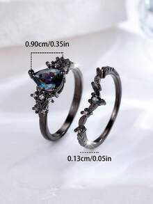 Bộ 2 chiếc, Nhẫn Opal tổng hợp cắt hình quả lê tím cổ điển và thiết kế hình lá màu đen, Thích hợp cho lễ hội, tiệc tùng, đeo hàng ngày, mọi mùa - Nhiều màu - Xem 4
