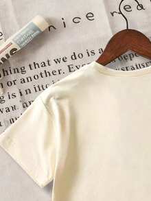 Young Boy Cartoon Bear Graphic Round Neck Short Sleeve Casual Versatile T-Shirt - Apricot - View 6