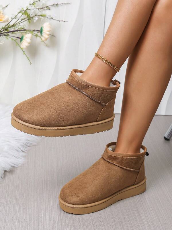 Women's Mini Ankle Snow Boots - Cozy Faux Suede Shearling Lined Winter Boots, Anti-Slip Lightweight Short Booties For Cold Weather, Stylish Comfortable Casual Shoes In Black, Beige, Brown - Perfect For Daily Wear, Outdoor Activities & Holiday Looks