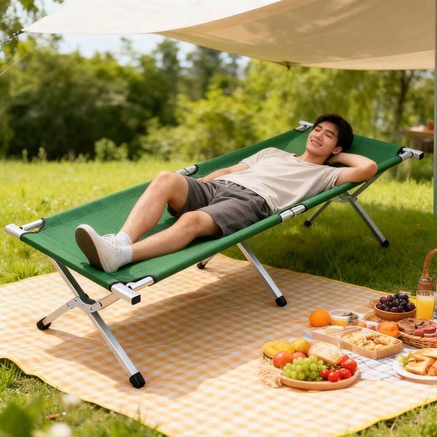 Cama plegable militar para camping, portátil y con bolsa de transporte. Ideal para adultos. Soporta hasta 136 kg (300 lbs). Ligera y fácil de montar. Compacta y portátil, perfecta para viajes, caza, senderismo y motociclismo. - Verde - Ver 1