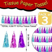 3P Metallic Fringe Tassel Banner Garland Foil Tinsel Streamer Wall Hanging Curtain Backdrop Banner For Parade Floats, Graduation Decorations, Father's Day Party Decoration(Silver)Halloween Christmas New Year - 湖藍紫-桃紅色 - 查看 2