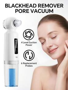 HYUNDAI 六合一电动黑头去除器，带加热功能，便携式USB充电毛孔清洁器，有效清洁面部并去除黑头 - 白色 - 查看 2