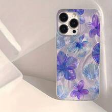 1 Pieza Funda de Teléfono Transparente IMD Suave Brillante y Lisa con Patrón de Flor Morada Simple, Impermeable, Antihuellas y Antirrayas para  16/16 Plus/16 Pro/16 Pro Max/ 15/15 Plus/15 Pro/15 Pro Max/ 14/14 Plus/14 Pro/14 Pro Max/ 13/13 Pro/13 Pro Max/ 12/12 Pro/12 Pro Max/ 11/11 Pro Max/11 Pro - Colores mixtos - Ver 2