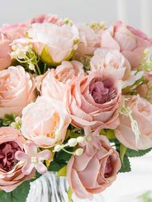 1 Bouquet Artificial Rose Flowers, Autumn Decor, Wedding Decor, Bridal Bouquet, Wrist Corsage, Boutonniere, Home/Restaurant/Bedroom Vase Decor, DIY Birthday Cake Decor, Valentine's Day & New Year Decor, Photography Props - Baby Pink - View 5