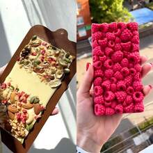 1/2pcs Small Raspberry Chocolate Silicone Mold, Square Raspberry Chocolate Block, Dubai Chocolate, Candy, Mousse, Dessert, Cake Decor, Baking Tool, Homemade Christmas, Thanksgiving, Valentine's Day Gift, Rectangle Handmade Soap, Candle, Plaster, Resin Mold - Multicolor - View 3