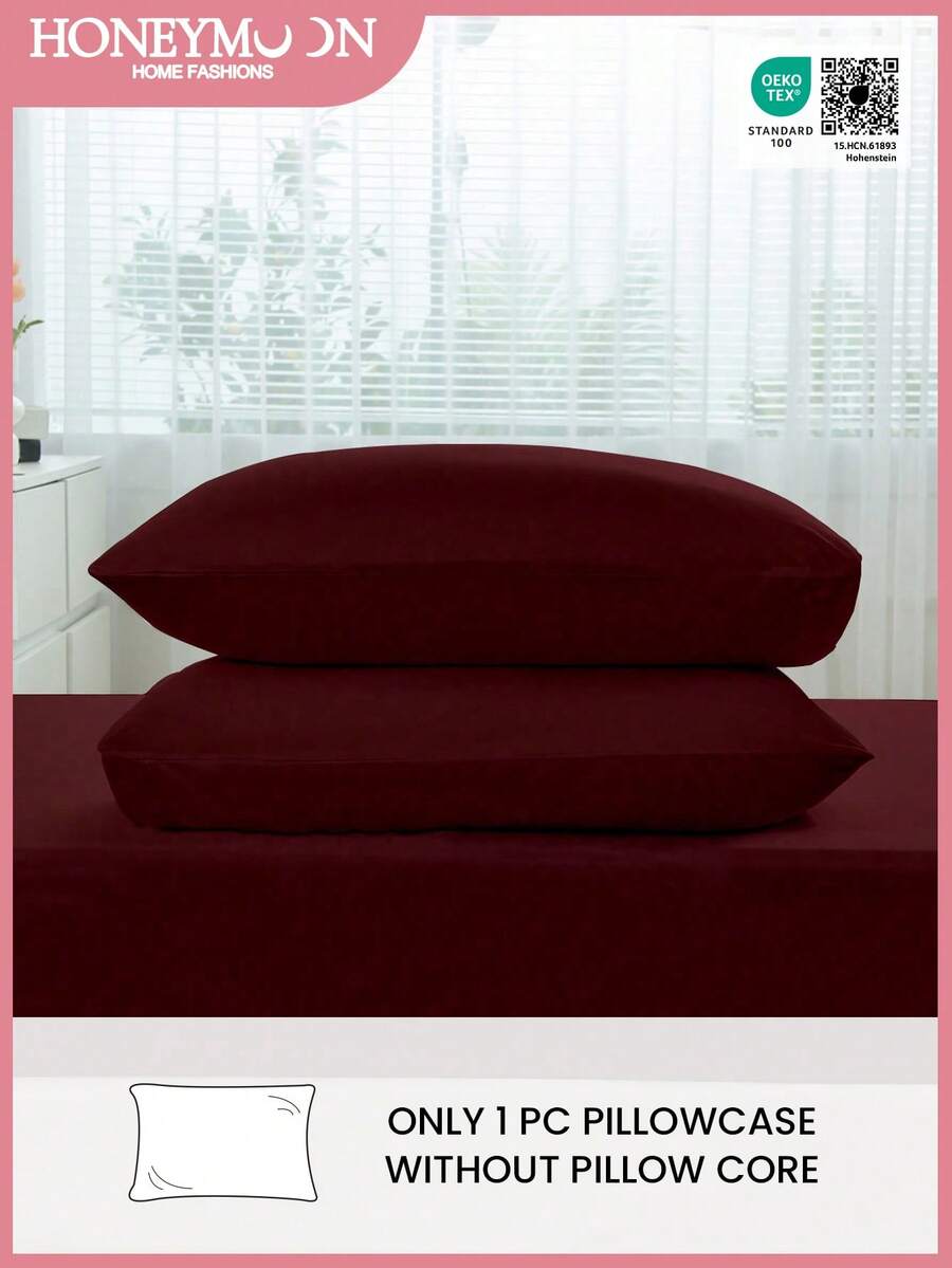 1 funda de almohada de unicolor, sin relleno de almohada, suave, resistente a las arrugas, resistente a la decoloración, transpirable, sin relleno, lavable a máquina, certificada Oeko-Tex - Burdeos - Ver 1