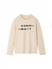 男士休闲街头百搭短款标语印花长袖T恤，春秋季 - 杏色 - 查看 4