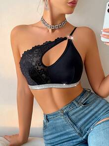 Women's Sexy Off-Shoulder Lace Patchwork Bra - Black - View 3
