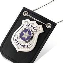 1pc Dress Up America Badge - Masquerade Dress Up Props,Pretend Play PD Badge With Chain & Belt Clip,Gold And Silver Costume, Badge - Multicolor - View 7