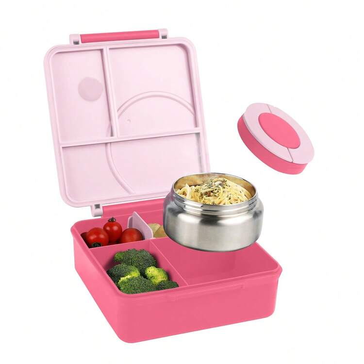 Juego de Bento Box con termo de acero inoxidable de 8oz para sopa - Perfecto para almuerzos escolares u oficina, vuelta al colegio - Rosa - Añade 6
