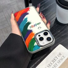 Colorful Silver Apple Phone CaseColorful Life With A  FaceCompatible With  11 To  17 Models The Cases Lens Protection Function Ensures The Camera Remains Undamaged During Shooting  Guaranteeing Image Quality - Black - View 3