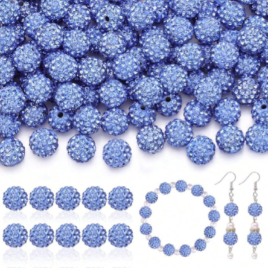 160pcs 10 Rhinestone Beads For Jewelry Making, Blue Shiny Round Disco Ball Beads Bulk, Sparkle Crystal Clay Christmas For Bracelet Baseball Necklace Earring Crafting And DIY,26388573 - 藍色 - 查看 1