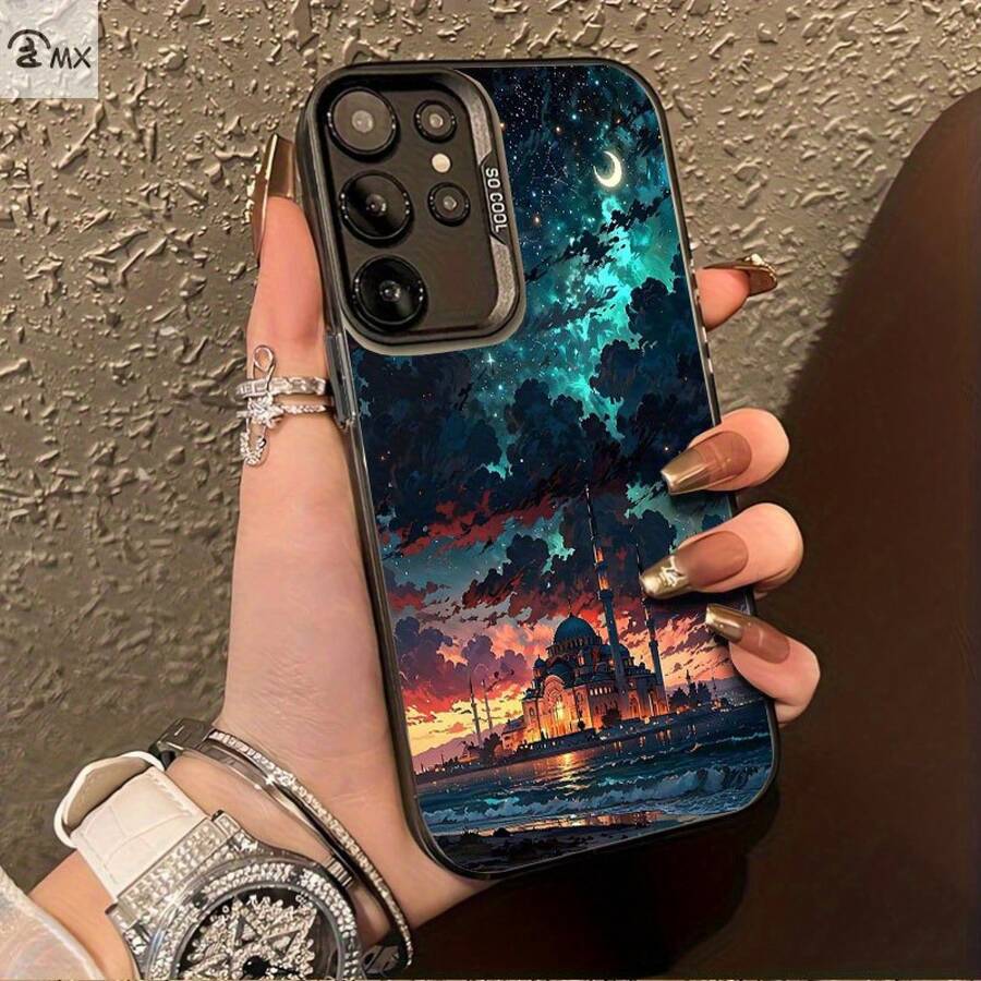 Funda especial para teléfono con escena de mezquita y noche estrellada, compatible con Galaxy S25ULTRA, S24PLUS, S23FE, S21PRO, S22, S20+, A03S, A05S, A14, A31, A53, A34, A10, A04E, M04, A33, A35, A55, A72, A71, A70, A22, A16, A06, A20S, A54, anti-suciedad, a la moda, moderna, colorida, plateada IMD - Colores mixtos - Ver 1