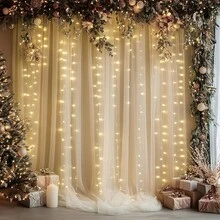 2pcs Champagne Color Party Backdrop Tulle - 118*59 Inch Soft Polyester Mesh Tulle - Suitable For Theme Parties, Graduation Ceremonies, Bridal Showers, Engagements, Weddings, Arches, Stage Decor, Banquet Backdrops, Valentine's Day Gifts, Bridal Shower, Indoor And Outdoor Use - Champagne - View 7