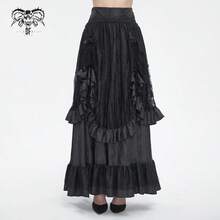 Devil fashion 1pc Gothic Style Ruffled Maxi Skirt, Ceremonial Dark Aesthetic Outfit, Autumn/Winter - Black - View 1