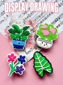 17 PIEZAS Serie de plantas, accesorios hechos a mano DIY - Bandas decorativas desmontables y coloridas, adecuadas para sandalias, zapatos, joyas y relojes - Regalo de fiesta de vacaciones creativo, duradero y de moda, accesorios para ramos, decoraciones brillantes, diseños exquisitos, colgantes con forma de cactus, adornos para zapatos, decoraciones, esenciales para entusiastas de la moda - Verde - Ver 7