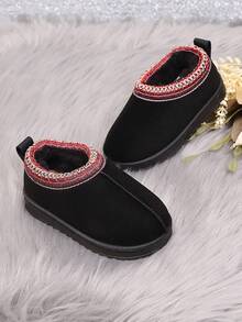 Botas de nieve de suela gruesa y retro para niños, con forro polar cálido, zapatos para exteriores