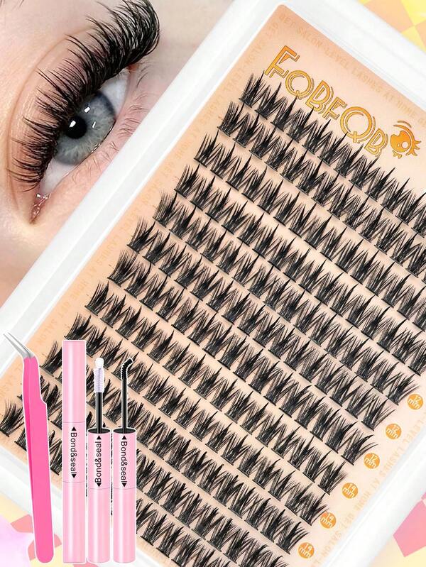 FQBFQB Kit de pestañas postizas en racimos DIY, pestañas postizas naturales y diarias, reutilizables, rizo C, longitud de 8-16 mm, ligeras y cómodas, adecuadas para principiantes, racimos de pestañas, pestañas individuales, pestañas, pestañas postizas